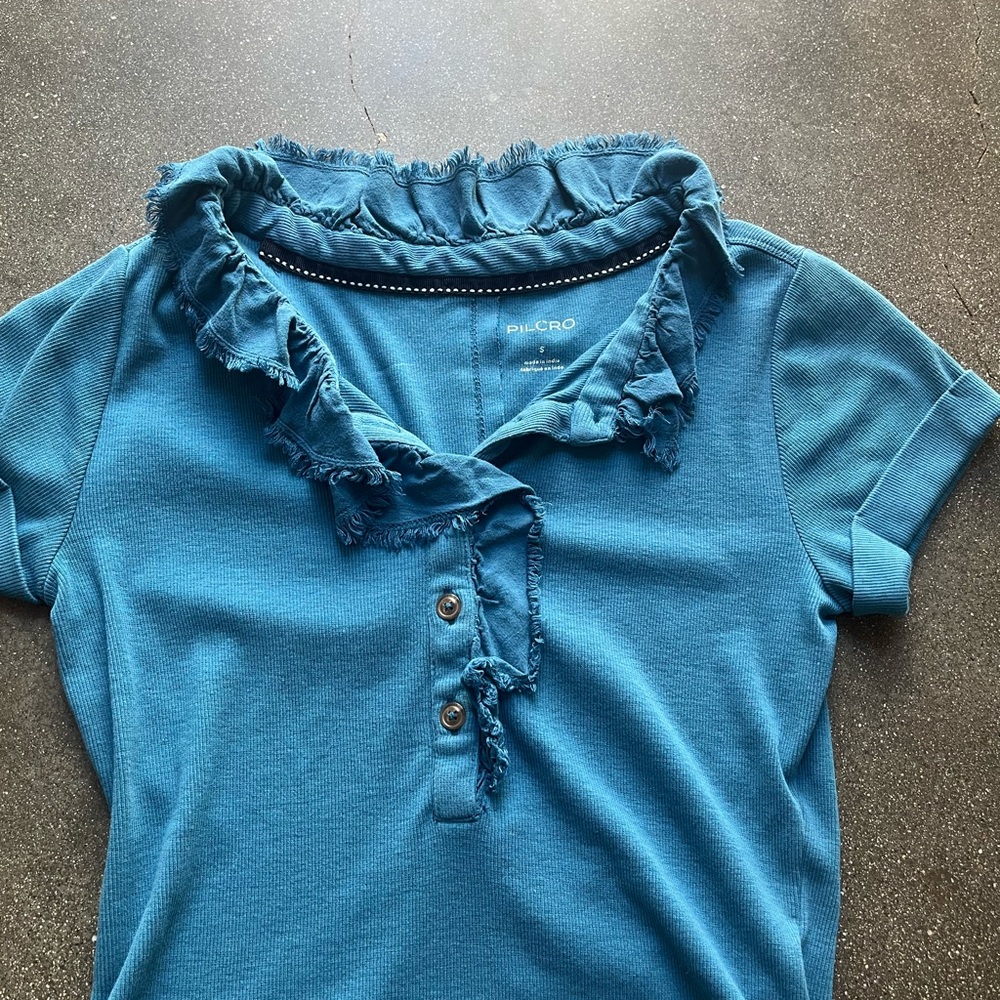 Pilcro Blue Ruffled Buttoned Blouse - Picture 2 of 4